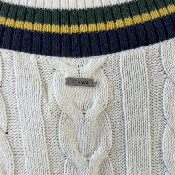 The Normal Brand Victoria V-Neck Cable Knit Sweater Dress Ivory NWT Large Preppy - Picture 11 of 14